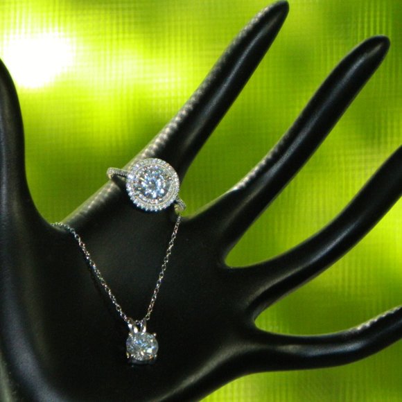 Diamonelle .925 Sterling Silver Plated Ring & Pendant with Chain Set Size 7 or 8 - Picture 9 of 12
